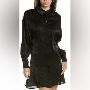 Vintage Havana Black Silk Button Front Mini Dress Black Sz S